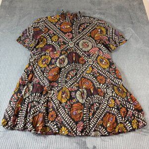Double D Ranch Chiapas Baby Doll Dress L Floral Mock Neck Smocked Puff Sleeve